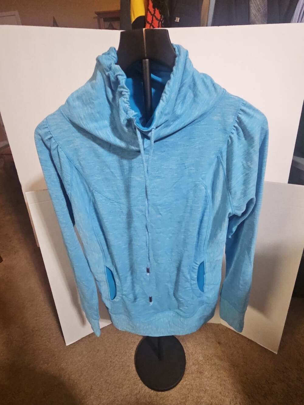prAna Cowl Neck Pullover Sweater Size M Blue Heather